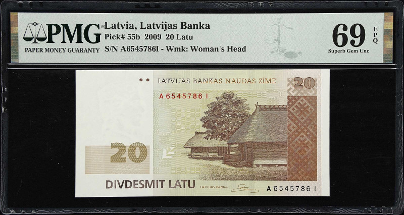 LATVIA. Latvijas Banka. 20 Latu, 2009. P-55b. PMG Superb Gem Uncirculated 69 EPQ...