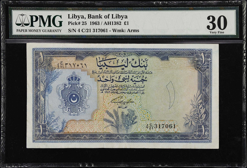 LIBYA. Lot of (2). Bank of Libya. 1 & 5 Pounds, 1963. P-25 & 31. PMG Very Fine 3...