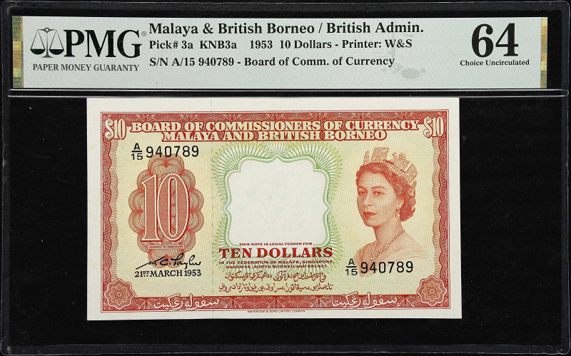 MALAYA AND BRITISH BORNEO. Board of Commissioners of Currency. 10 Dollars, 1953....