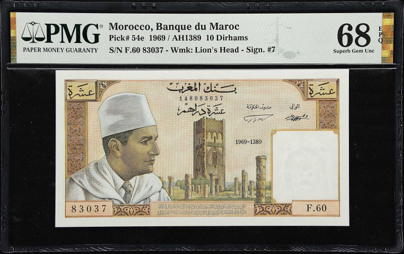 MOROCCO. Banque du Maroc. 10 Dirhams, 1969. P-54e. PMG Superb Gem Uncirculated 6...