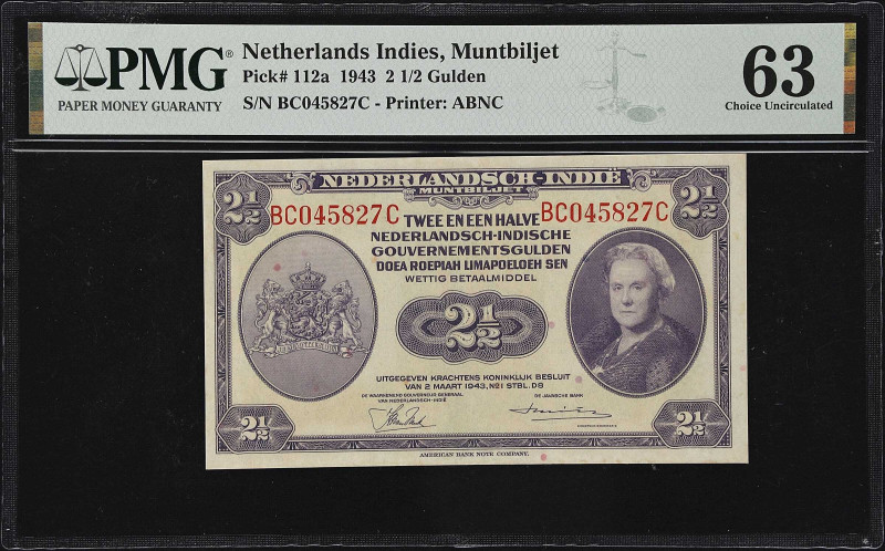 NETHERLANDS INDIES. Lot of (2). Muntbiljet. 2 1/2 Gulden, 1943. P-112a. Consecut...