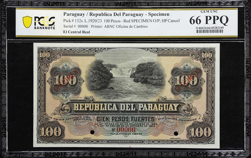 PARAGUAY. Republica del Paraguay. 100 Pesos, 1920-23. P-152s. Specimen. PCGS Ban...