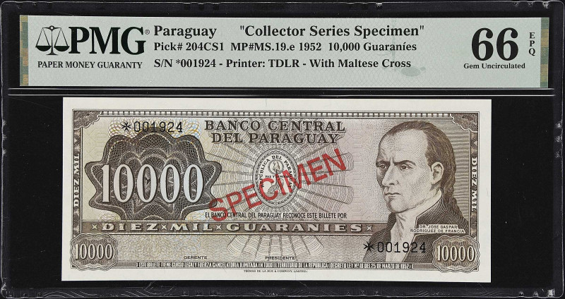 PARAGUAY. Lot of (5). Banco Central del Paraguay. 100 to 10,000 Guaranies, 1952 ...