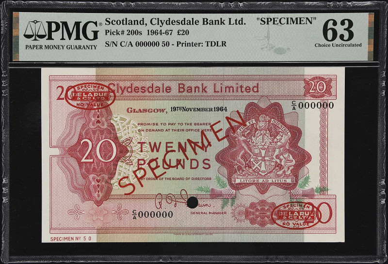 SCOTLAND. Clydesdale Bank Limited. 20 Pounds, 1964. P-200s. Specimen. PMG Choice...