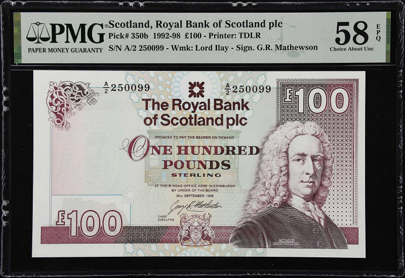 SCOTLAND. Royal Bank of Scotland plc. 100 Pounds, 1998. P-350b. PMG Choice About...