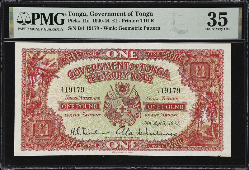 TONGA. Government of Tonga. 1 Pound, 1942. P-11a. PMG Choice Very Fine 35.
Prin...