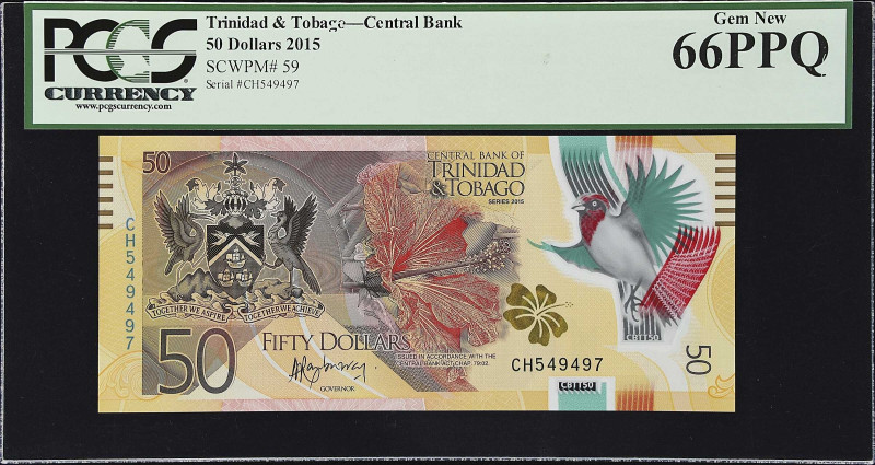 TRINIDAD & TOBAGO. Lot of (2). Central Bank of Trinidad and Tobago. 5 & 50 Dolla...