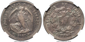 Republic Peso 1867-So XF40 NGC, Santiago mint, KM141, Elizondo-113. Variety with denomination written as "1 Peso". One year type. Boasting the acclaim...
