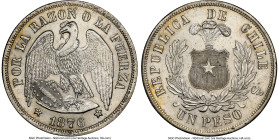 Republic Peso 1876-So MS64 NGC, Santiago mint, KM142.1. A shimmering near-Gem which is only topped by a single MS65. From the Colección Val y Mexía of...