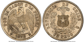 Republic Peso 1878-So MS65 NGC, Santiago mint, KM142.1. Luminous and crisp, with a single MS65+ in NGC's census. From the Colección Val y Mexía of Chi...