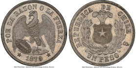 Republic Peso 1879/8-So MS63 NGC, Santiago mint, KM142.1. Highly lustrous for the assigned grade and bested by a single MS63. From the Colección Val y...