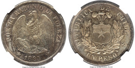 Republic Restrike Peso 1883-So (1926) MS65 NGC, Santiago mint, KM142.3. Coin alignment. A 20th century here offered with semi-Prooflike peripheries an...