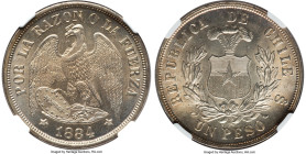 Republic Peso 1884-So MS65 NGC, Santiago mint, KM142.1. A gently toned Gem. From the Colección Val y Mexía of Chilean Coins, Part III HID09801242017 ©...