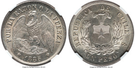 Republic Peso 1885-So MS64 NGC, Santiago mint, KM142.1. Highest grade recorded by NGC. From the Colección Val y Mexía of Chilean Coins, Part III HID09...