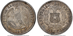 Republic Peso 1885/4-So MS64 NGC, Santiago mint, KM142.1. Sole finest recorded by NGC. From the Colección Val y Mexía of Chilean Coins, Part III HID09...