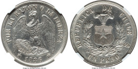 Republic Peso 1886/5-So UNC Details (Surface Hairlines) NGC, Santiago mint, KM142.1. Well-defined and sharp, one of two recorded by NGC, none straight...