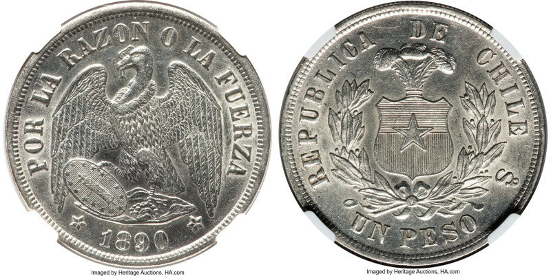 Republic Peso 1890/89-So UNC Details (Surface Hairlines) NGC, Santiago mint, KM1...