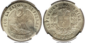 Republic Peso 1891-So MS63 NGC, Santiago mint, KM142.1. One of the most coveted years of the series, here presented with a light tone that does not hi...