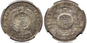 Republic Counterstamped Peso 1894 AU55 NGC, KM216. Host: Chile Republic Peso 1876-So (KM142.1); Counterstamp: Guatemala 1/2 Real (UNC Standard). While...
