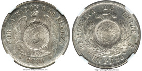 Republic Counterstamped Peso 1894 MS61 NGC, KM216. Host: Chile Republic Peso 1880-So (KM142.1); Counterstamp: Guatemala 1/2 Real (UNC Standard). Dress...