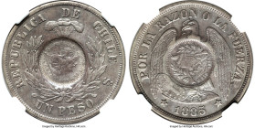 Republic Counterstamped Peso 1894 AU53 NGC, KM216. Host: Chile Republic Peso 1885-So (KM142.1); Counterstamp: Guatemala 1/2 Real (AU Weak). An unusual...
