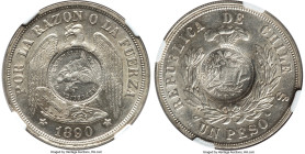 Republic Counterstamped Peso 1894 MS62 NGC, KM216. Host: Chile Republic Peso 1890/80-So (KM142.1); Counterstamp: Guatemala 1/2 Real (UNC Strong). A mo...