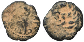 JUDAEA. Procurators. Pontius Pilate, 26-36. Prutah (bronze, 1.38 g, 15 mm). Date in wreath. Rev. TIBEPIOY KAICAPOC Lituus. Meshorer 333; Hendin 6371. ...