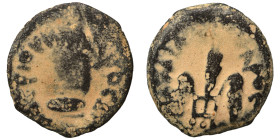 JUDAEA. Procurators. Pontius Pilate, 26-36. Prutah (bronze, 1.74 g, 15 mm). Simpulum. Rev.Three grain ears. Meshorer 331; Hendin 6370. Fine.