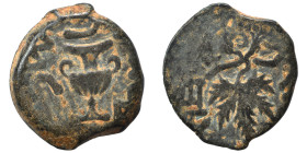 JUDAEA. First Jewish War, 66-70 AD. Prutah (bronze, 2.84 g, 16 mm). Amphora. Rev. Vine leaf on branch with tendril. Hendin 1360; Meshorer 196. Very fi...