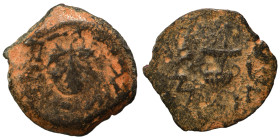 JUDAEA. First Jewish War, 66-70 AD. Prutah (bronze, 2.57 g, 17 mm). Amphora. Rev. Vine leaf on branch with tendril. Hendin 1360; Meshorer 196. Fine.