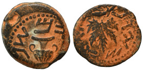 JUDAEA. First Jewish War, 66-70 AD. Prutah (bronze, 2.58 g, 17 mm). Amphora. Rev. Vine leaf on branch with tendril. Hendin 1360; Meshorer 196. Nearly ...