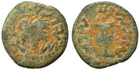 JUDAEA. First Jewish War, 66-70 AD. Prutah (bronze, 2.34 g, 16 mm). Amphora. Rev. Vine leaf on branch with tendril. Hendin 1360; Meshorer 196. Fine.