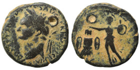JUDAEA. Caesarea Maritima. Domitian, 81-96. (bronze, 10.64 g, 24 mm ). DOMITIANVS CAES AVG GERMANICVS IMP Laureate head of Domitian to left. Rev. Athe...