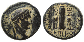 PHRYGIA. Docimeum. Claudius, 41-54. Ae (bronze, 4.38 g, 19 mm). TI KΛΑΥΔΙΟC KΑΙCAP Laureate head right. Rev. ΕΠΙ ΚΟΡΒΟΥΛΩΝΟϹ ΑΝΘΥΠ ΔΟΚΙΜΕΩΝ Cybele sta...