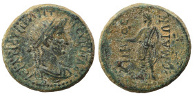 Provincial. Ae (bronze, 4.85 g, 20 mm). Radiate bust right. Rev. Zeus standing right. Nearly very fine.