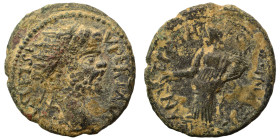 PISIDIA. Antioch. Septimius Severus, 193-211. Ae (bronze, 5.66 g, 23 mm). Laureate head right. Rev. Tyche standing left, holding branch and cornucopia...