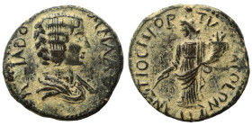 PISIDIA. Antioch. Julia Domna, 193-217. Ae (bronze, 5.59 g, 22 mm). Draped bust of Julia Domna right. Rev. Tyche standing facing, head left, holding b...