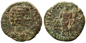 PISIDIA. Antioch. Julia Domna, 193-217. Ae (bronze, 5.54 g, 20 mm). Draped bust of Julia Domna right. Rev. Tyche standing facing, head left, holding b...