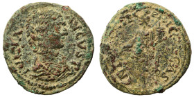 PISIDIA. Antioch. Julia Domna, 193-217. Ae (bronze, 6.18 g, 24 mm). Draped bust of Julia Domna right. Rev. Tyche standing facing, head left, holding b...