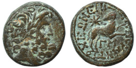 SYRIA, Seleukis and Pieria. Antioch. Pseudo-autonomous issue, time of Augustus, 27 BC-14 AD. Ae (bronze, 7.50 g, 19 mm), 12/13 AD. Laureate head of Ze...