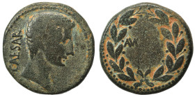 SYRIA, Seleucis and Pieria. Antioch. Augustus, 27 BC-AD 14. 'As' (bronze, 10.71 g, 23 mm). CAESAR Bare head of Augustus to right. Rev. AVG[VSTVS] with...