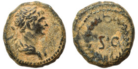 SYRIA, Seleucis and Pieria. Antioch. Trajan, 98-117. Half Quadrans (bronze, 1.33 g, 11 mm). Rome, for use in Syria. Laureate and draped bust of Trajan...