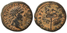 SYRIA, Seleucis and Pieria. Antioch. Trajan, 98-117. Ae (bronze, 3.08 g, 16 mm). ΑVΤ Κ ΝЄΡ ΤΡΑΙΑΝ СЄΒ ΓЄΡΜ Laureate head of Trajan right. Rev. ΔΗΜΑΡΧ ...