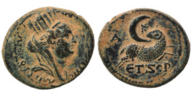 SYRIA, Seleucis and Pieria. Antioch. Pseudo-autonomous, time of Hadrian, 117-138. Trichalkon (bronze, 4.62 g, 19 mm). Turreted, draped, and veiled bus...