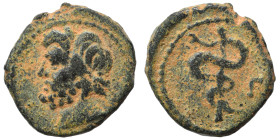 SYRIA, Seleukis and Pieria. Antioch. Pseudo-autonomous, 2nd century. Ae Tessera (bronze, 2.78 g, 16 mm). Head of Asklepios left. Rev. Serpent-entwined...