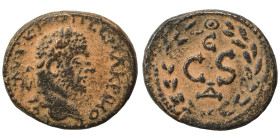 SYRIA, Seleucis and Pieria. Antioch. Macrinus, 217-218. Ae (bronze, 4.13 g, 19 mm). Laureate, draped and cuirassed bust of Macrinus to right. Rev. S C...