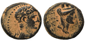SYRIA, Seleucis and Pieria. Apamea. Augustus, 27 BC-AD 14. Ae (bronze, 8.75 g, 21 mm). Laureate head right. Rev. ΑΠΑΜΕΩΝ ΤΗΣ ΙΕΡΑΣ, ΗΚ behind, [ΔΗ bel...