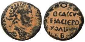 SYRIA, Cyrrhestica. Hierapolis. Caracalla, 198-217. (bronze, 9.98 g, 23 mm). Laureate bust right. Rev. ΘEAC CV/PIAC IEPO/ΠOΛEITΩN/ B in four lines wit...