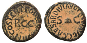 Caligula, 37-41. Quadrans (bronze, 3.11 g, 18 mm), Rome. C CAESAR DIVI AVG PRON AVG Pileus; S-C across fields. Rev. PON M TR P IIII P P COS TERT aroun...