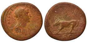 Trajan, 98-117. Semis (orichalcum, 2.61 g, 17 mm), Rome. IMP CAES NERVA TRAIAN AVG Laureate head of Trajan to right, with slight drapery over his left...
